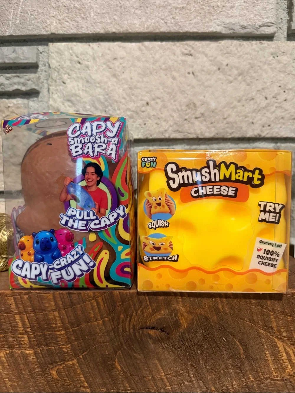 Capy Smoosh-a-Bara & SmushMart Cheese Squishy Toy Duo - Brown & Yellow
